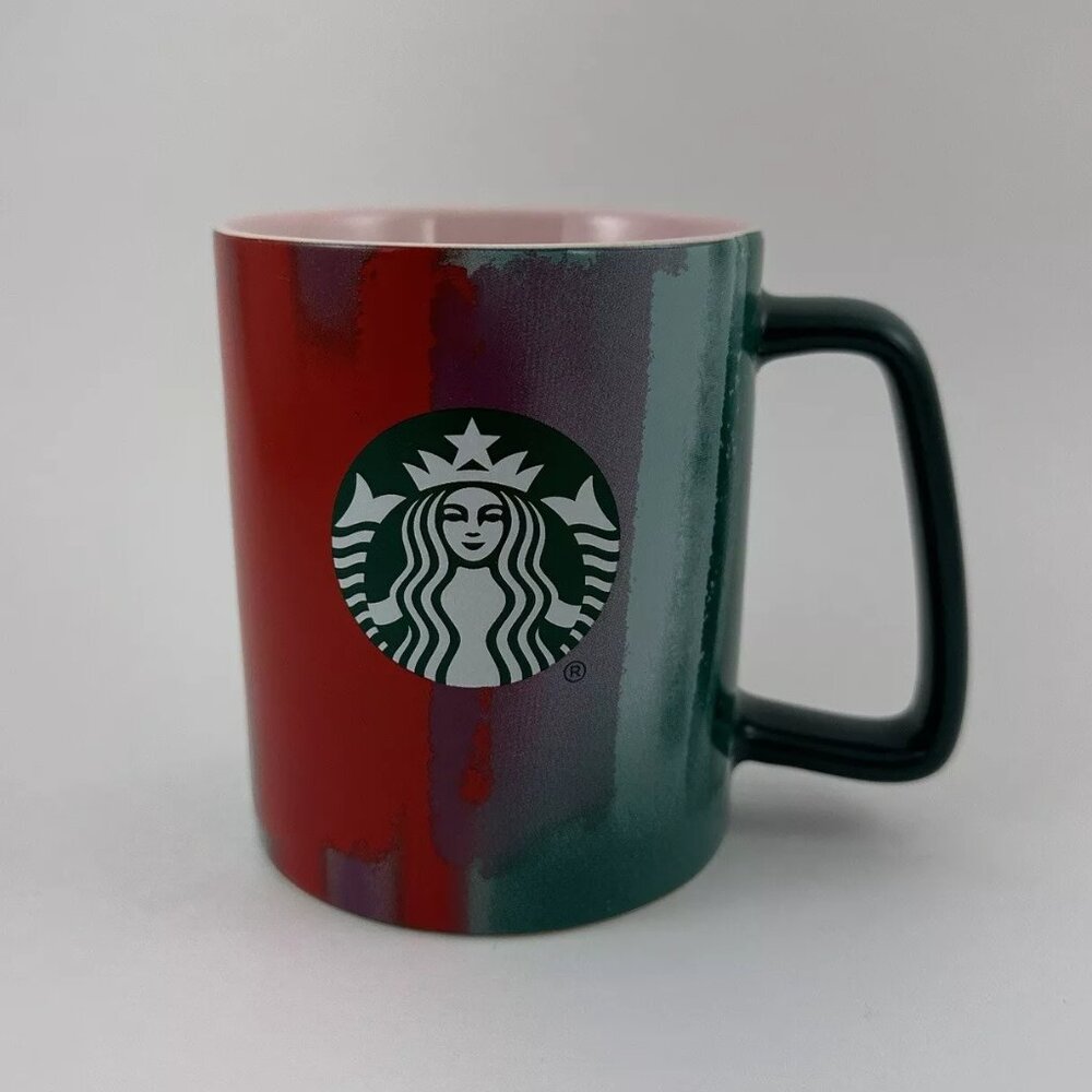Starbucks Christmas Holiday Paint Stripes 9.5oz Ceramic Mug w/ Upside DownHandle